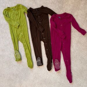 Kickee Pants - Set of Three Button-Up Footies - Green, Brown, Pink. 12-18 months